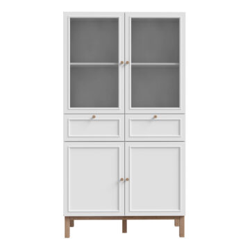 Wensley Display Cabinet with 2 Doors 2 Drawers and 2 Glass Doors in Light Grey and Oak