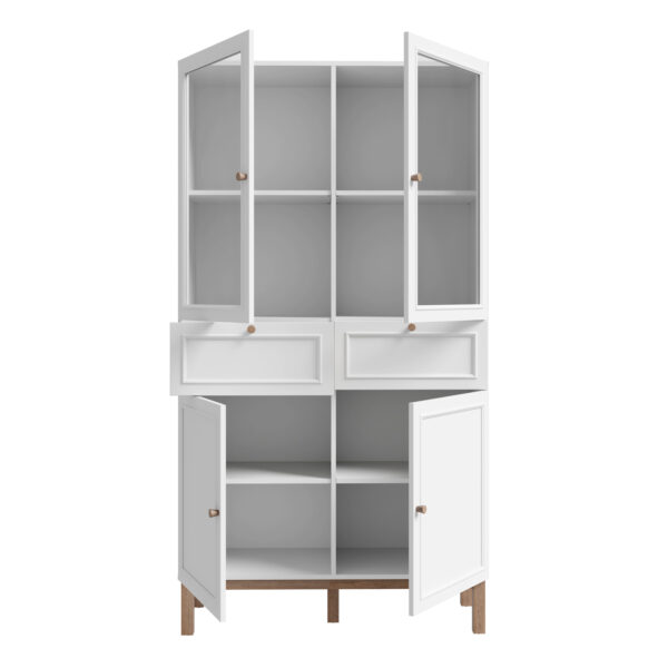 Wesley Display Cabinet with 2 Doors 2 Drawers and 2 Glass Doors in Light Grey and Oak | Assembly Required