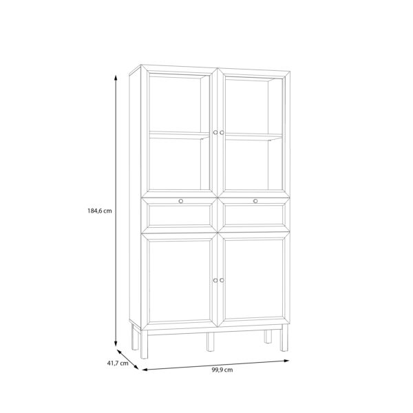Wesley Display Cabinet with 2 Doors 2 Drawers and 2 Glass Doors in Light Grey and Oak | Assembly Required