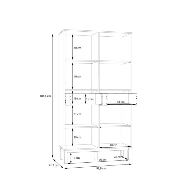 Wesley Display Cabinet with 2 Doors 2 Drawers and 2 Glass Doors in Light Grey and Oak | Assembly Required