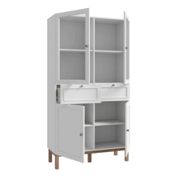 Wesley Light Grey 4 Door 2 Drawer Display Cabinet | Oak Finish | Inc LED Lighting