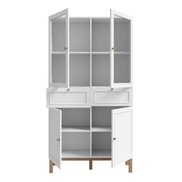 Wesley Light Grey 4 Door 2 Drawer Display Cabinet | Oak Finish | Inc LED Lighting