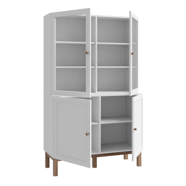 Wesley Display Cabinet with 2 Doors and 2 Glass Doors in Light Grey and Oak | Assembly Required