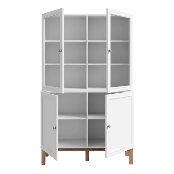 Wesley Display Cabinet with 2 Doors and 2 Glass Doors in Light Grey and Oak | Assembly Required