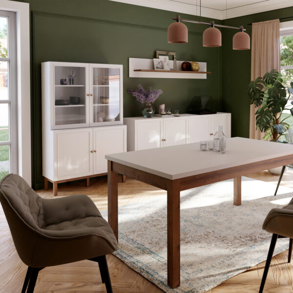 Wesley Display Cabinet with 2 Doors and 2 Glass Doors in Light Grey and Oak | Assembly Required