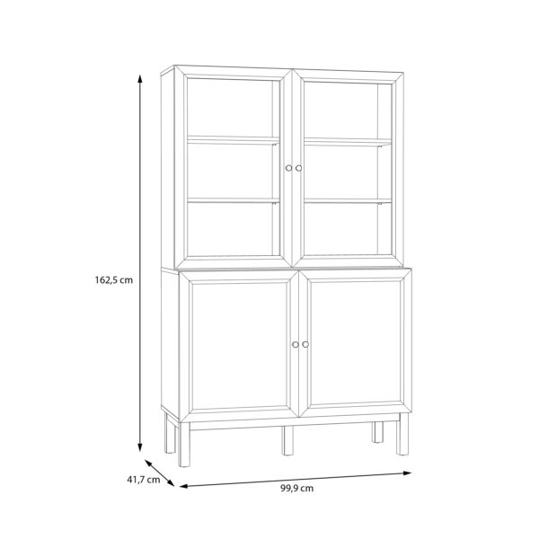 Wesley Display Cabinet with 2 Doors and 2 Glass Doors in Light Grey and Oak | Assembly Required
