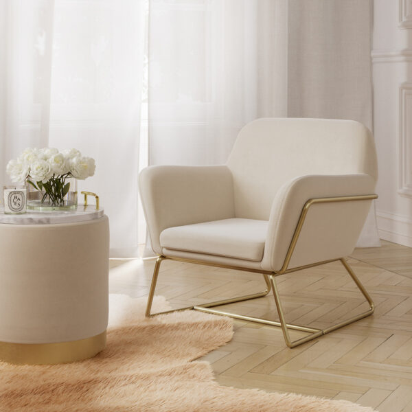 Lesley Armchair Cream Velvet / Brushed Gold | Assembly Required