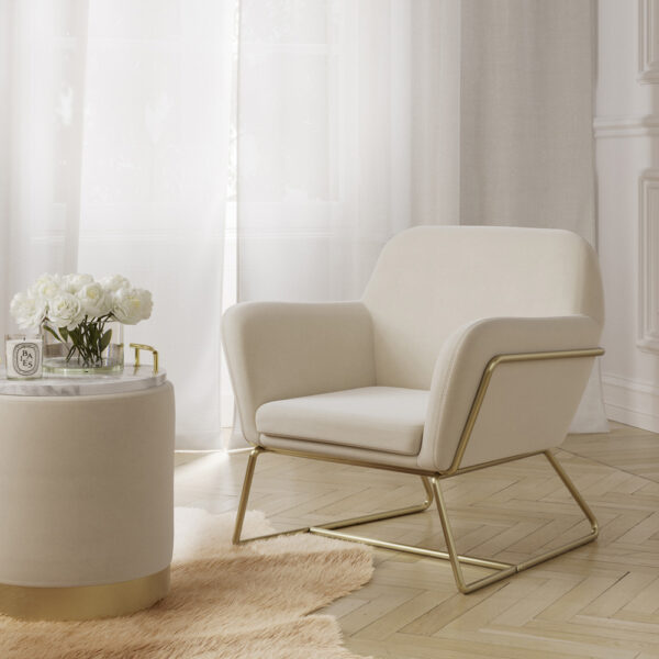 Lana Pouffe Cream Velvet / Brushed Gold - Small | Fully Assembled