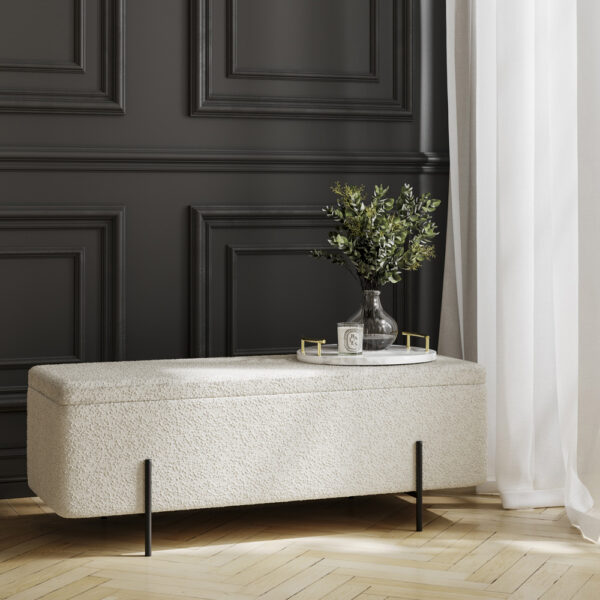 Perola Storage Ottoman Ivory Boucle / Matte Black | Assembly Required