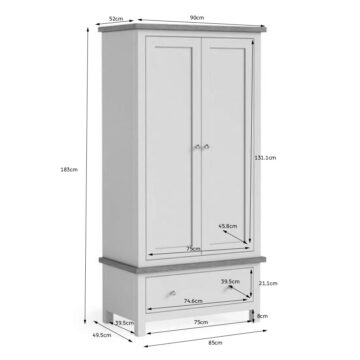 Bowness White Gentlemans Wardrobe with Drawer