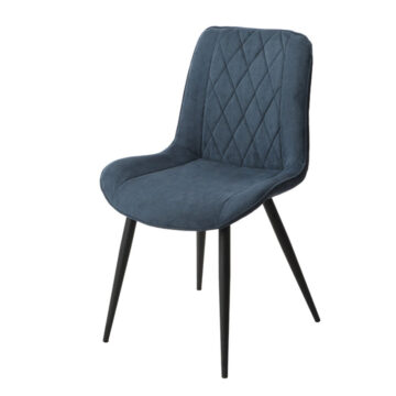 Dalvik Diamond Stitch Blue Cord Fabric Dining Chair, Black Tapered Legs (Pair)