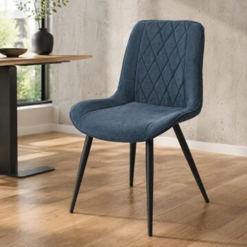 Dalvik Diamond Stitch Blue Cord Fabric Dining Chair, Black Tapered Legs (Pair)