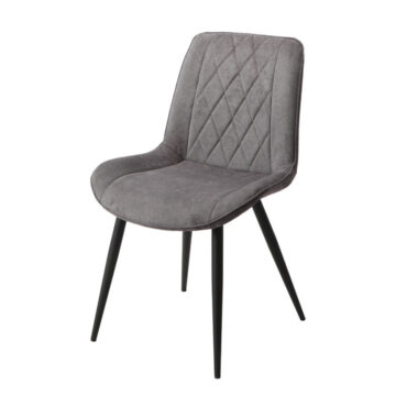 Dalvik Diamond Stitch Grey Fabric Dining Chair, Black Tapered Legs (Pair)