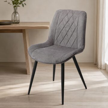 Dalvik Diamond Stitch Grey Fabric Dining Chair, Black Tapered Legs (Pair)