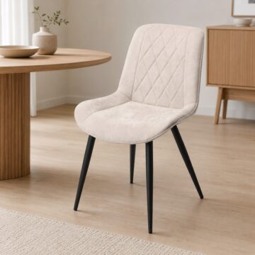 Dalvik Diamond Stitch Natural Fabric Dining Chair, Black Tapered Legs (Pair)