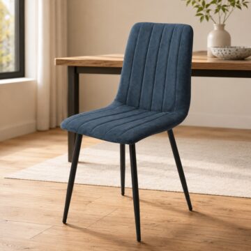 Dalvik Straight Stitch Blue Cord Dining Chair, Black Tapered Legs (Pair) | Clearance
