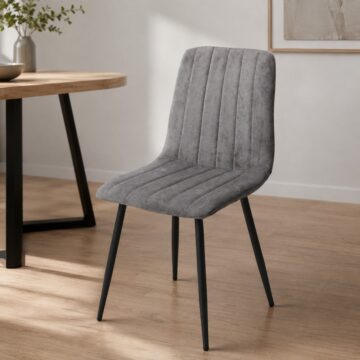 Dalvik Straight Stitch Grey Dining Chair, Black Tapered Legs (Pair)