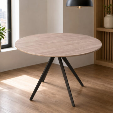 Dalvik Round Dining Table, Grey Oak Effect Top With Black Pedestal Leg Frame