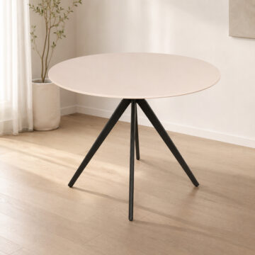 Dalvik Round Dining Table, White Painted Top With Black Pedestal Leg Frame