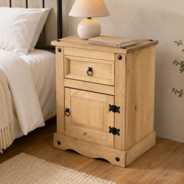 Azusa 1 Door 1 Drawer Bedside Cabinet | Pine Finish
