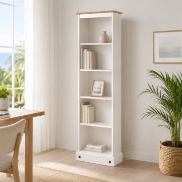 Azusa White Tall Narrow Bookcase