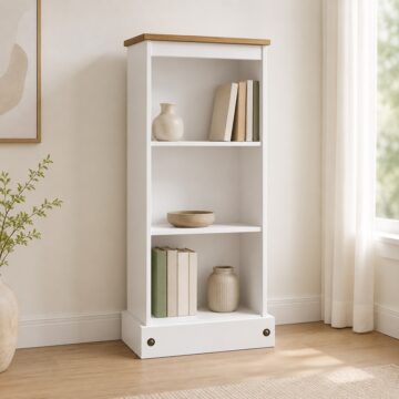 Azusa White Low Narrow Bookcase