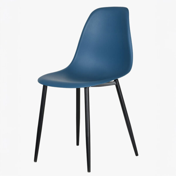 Dalvik Curve Chair, Blue Plastic Seat With Black Metal Legs (Pair) | Assembly Required