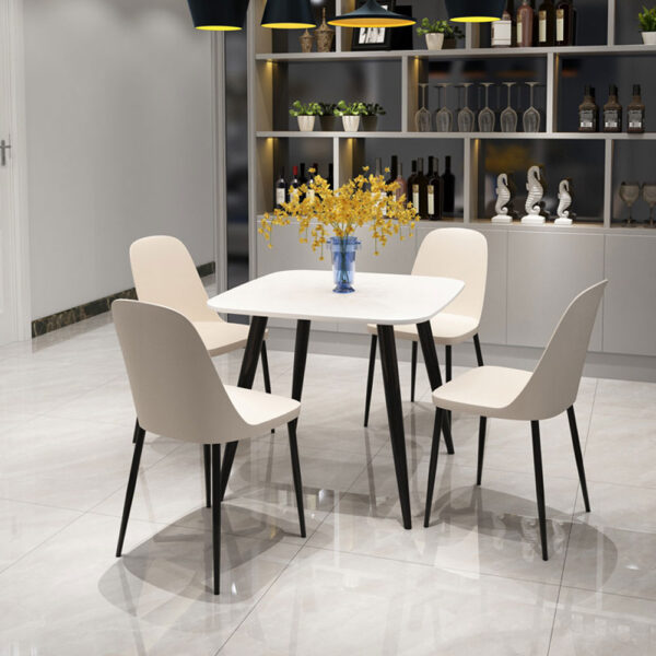 Dalvik Square Dining Table, White Painted Top With Black Tapered Legs | Assembly Required