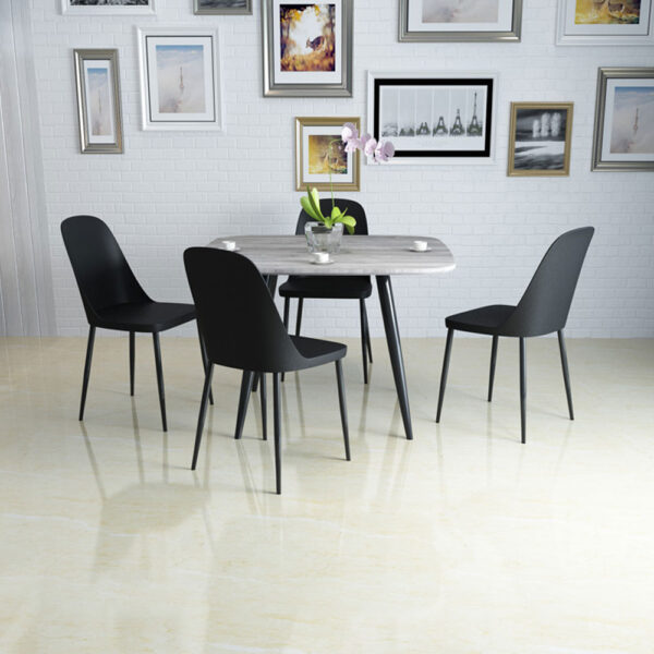 Dalvik Rectangular Dining Table, Grey Oak Effect With Black Tapered Legs | Assembly Required