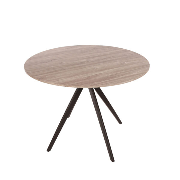 Dalvik Round Dining Table, Grey Oak Effect Top With Black Pedestal Leg Frame | Assembly Required