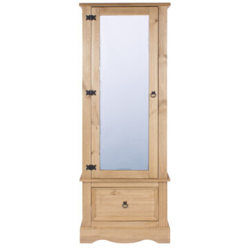 Azusa Pine Mirrored Door Armoire with Drawer