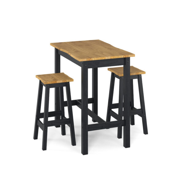 Azusa Black Live Edge Large Rectangular High Breakfast Bar Table & Pair Bar Stool Set | Assembly Required