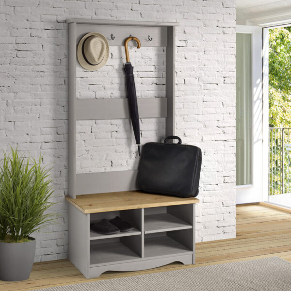 Azusa Grey Hall Shoe Bench With Hat & Coat Rack | Assembly Required