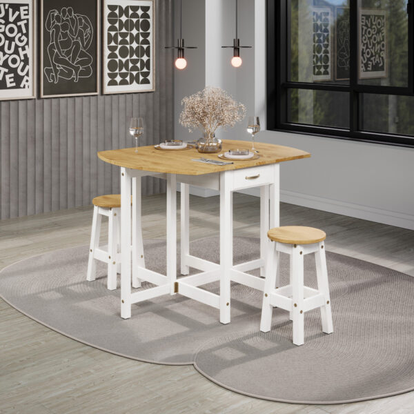 Azusa White Oval Breakfast Drop Leaf Gateleg Table & 2 Stool Set | Assembly Required