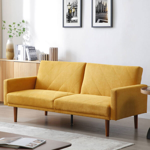 Relax Linen Effect 3 Seater Sofa Bed - Mustard | Assembly Required