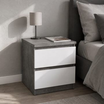 Moderno Grey 2 Drawer Bedside Cabinet | White Drawers