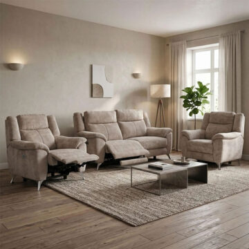 Malmo 3+1+1 Sofa Suite | Stone Grey Fabric | Electric Recliner