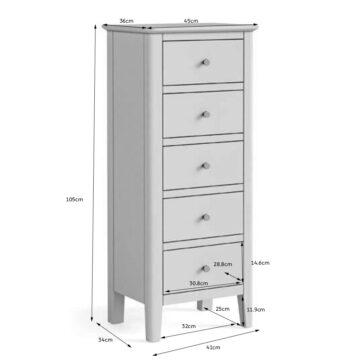 Ashdale Warm Oak 5 Drawer Tallboy | Assembled
