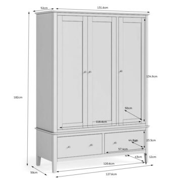 Ashdale Warm Oak Triple Wardrobe with Drawers
