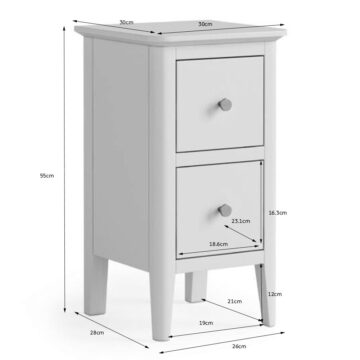 Folkestone Light Oak 2 Drawer Narrow Bedside Cabinet | Assembled