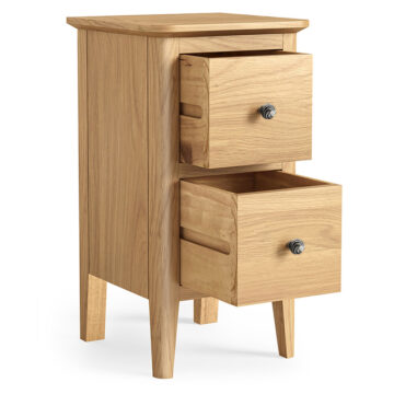 Dover Light Oak 2 Drawer Narrow Bedside Cabinet | Assembled
