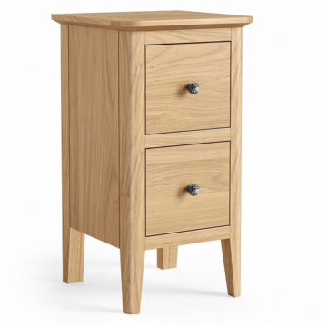 Dover Light Oak 2 Drawer Narrow Bedside Cabinet | Assembled
