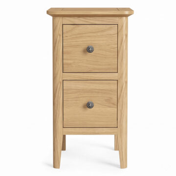 Dover Light Oak 2 Drawer Narrow Bedside Cabinet | Assembled