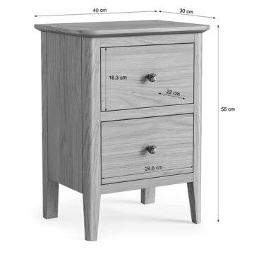 Dover Light Oak 2 Drawer Bedside Cabinet | Assembled