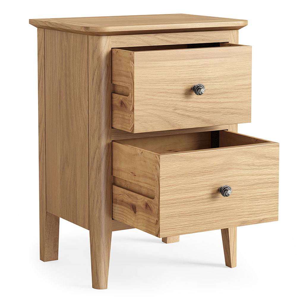 Dover Light Oak 2 Drawer Bedside Cabinet | Assembled