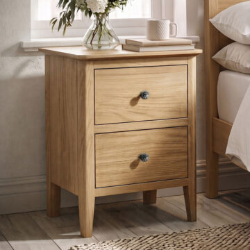 Dover Light Oak 2 Drawer Bedside Cabinet | Assembled