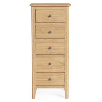 Dover Light Oak 5 Drawer Tallboy | Assembled
