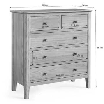 Dover Light Oak 2 Over 3 Chest of Drawers | Assembled