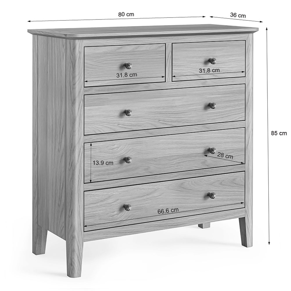 Dover Light Oak 2 Over 3 Chest of Drawers | Assembled
