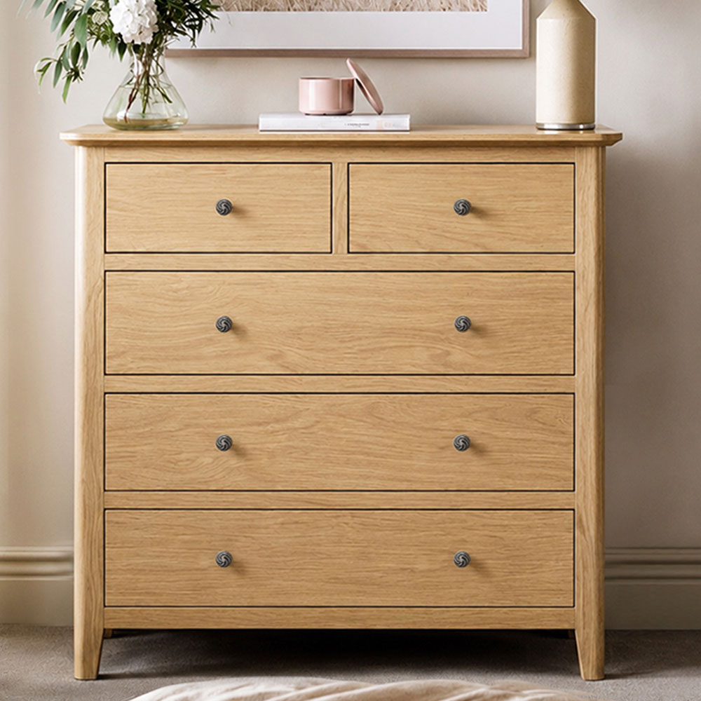 Dover Light Oak 2 Over 3 Chest of Drawers | Assembled